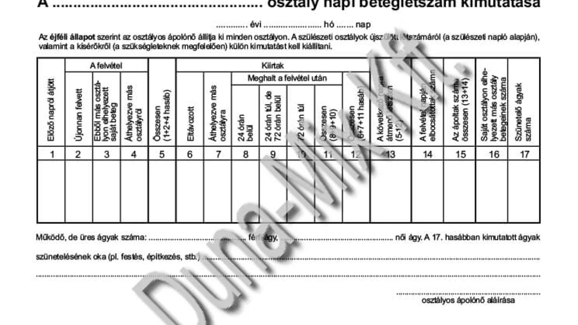 Napi beteglétszám kimutatás